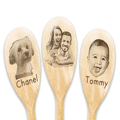 Face on Spoon Engraved Photo on Wooden Spoon Your Name on Spoon Your Text Here Baking Baker Gift Birthday Christmas Housewarming Gift (1 Spoon + Bag)