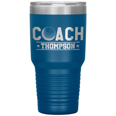 Personalized Golf Coach Tumbler Cup With Coach Name - Customized Golf Coach Gift - Custom Golf Coach Travel Mug - Blue