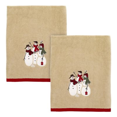 Avanti Linens - Bath Towels, Soft & Absorbent, Embroidered, Christmas Decorations, Set of 2 (Snowmen Gathering Collection)