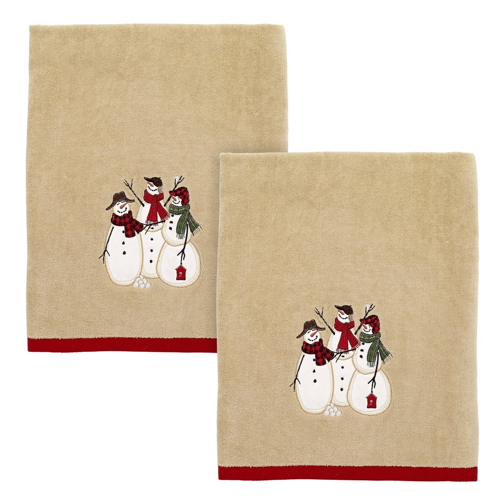 Avanti Linens - Bath Towels, Soft & Absorbent, Embroidered, Christmas Decorations, Set of 2 (Snowmen Gathering Collection)