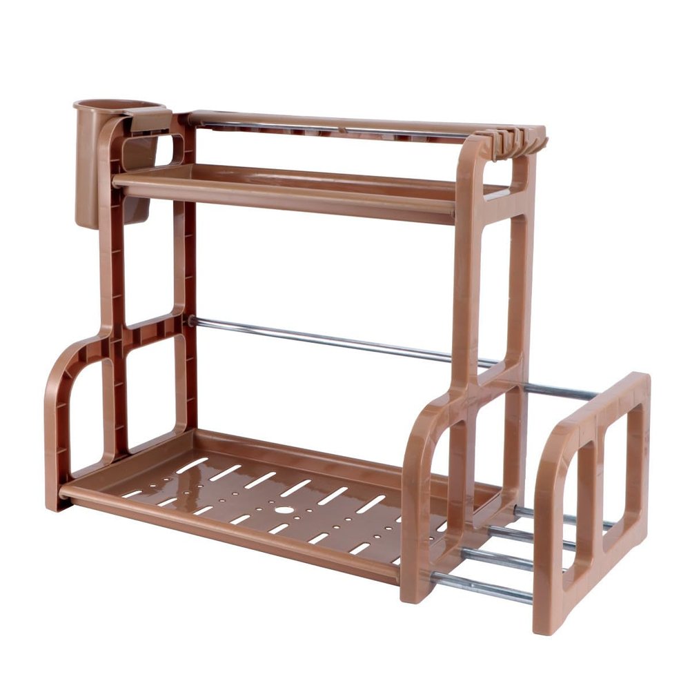 SOESFOUFU Double-Layer Organizer Rack, Plastic Storage Shelf for Seasoning