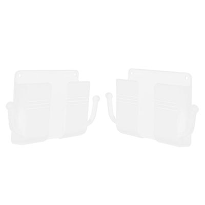 OHPHCALL 2pcs Wall Mounted Phone and Remote Holder Punch Design for Organized Storage of Cellphones Remotes Earphones and Cables for Bedroom and Living Room