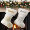 Merry Craft Works Custom White Plush Christmas Stockings, Personalized Embroidered Stockings with Your Name, Rustic White Snowflake, Family Holiday Decor, 4 Pack view 1