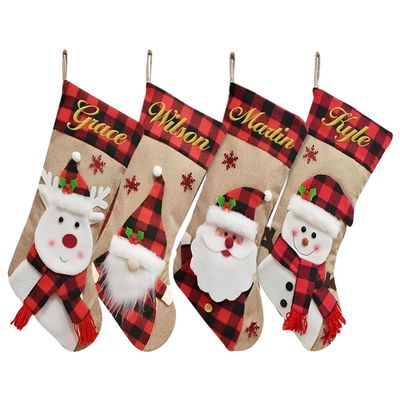 Custom Christmas Stockings - Personalized Embroidered 3D Stocking Your Name Burlap Hanging Fireplace - Xmas Gift Santa Snowman Gnome Deer Holiday Family 2026-4 Pack