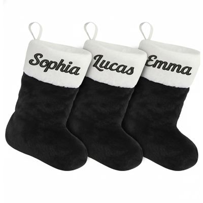 Merry Craft Works Custom Christmas Stockings - Personalized Black Plush Xmas Stockings Fireplace for Family Decorations Holiday 2025 Xmas Gift - 3 Pack