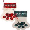 Merry Craft Works Custom Dog Cat Paw Christmas Embroidered Stocking with Personalized Pet Name - White Faux Sherpa with Red Green Plaid Cuff and Dog Fish Bone Accents Xmas 2024-6 Pack view 1
