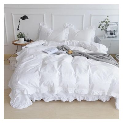 Super Sale White Bedding Set Elegant Handmade Ruffle Duvet Cover Set Princess Queen Bed Set Home Bed Sheet Cotton Pillowcases,Bed