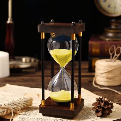 NPQPNAFC Large Timer 30 Minutes Bamboo Base Sand Timer Decoration 30/60 Minutes Sand Timer Clock Management Set Home Office Decor Gift Timer(Yellow Sand,9.5 * 24CM)