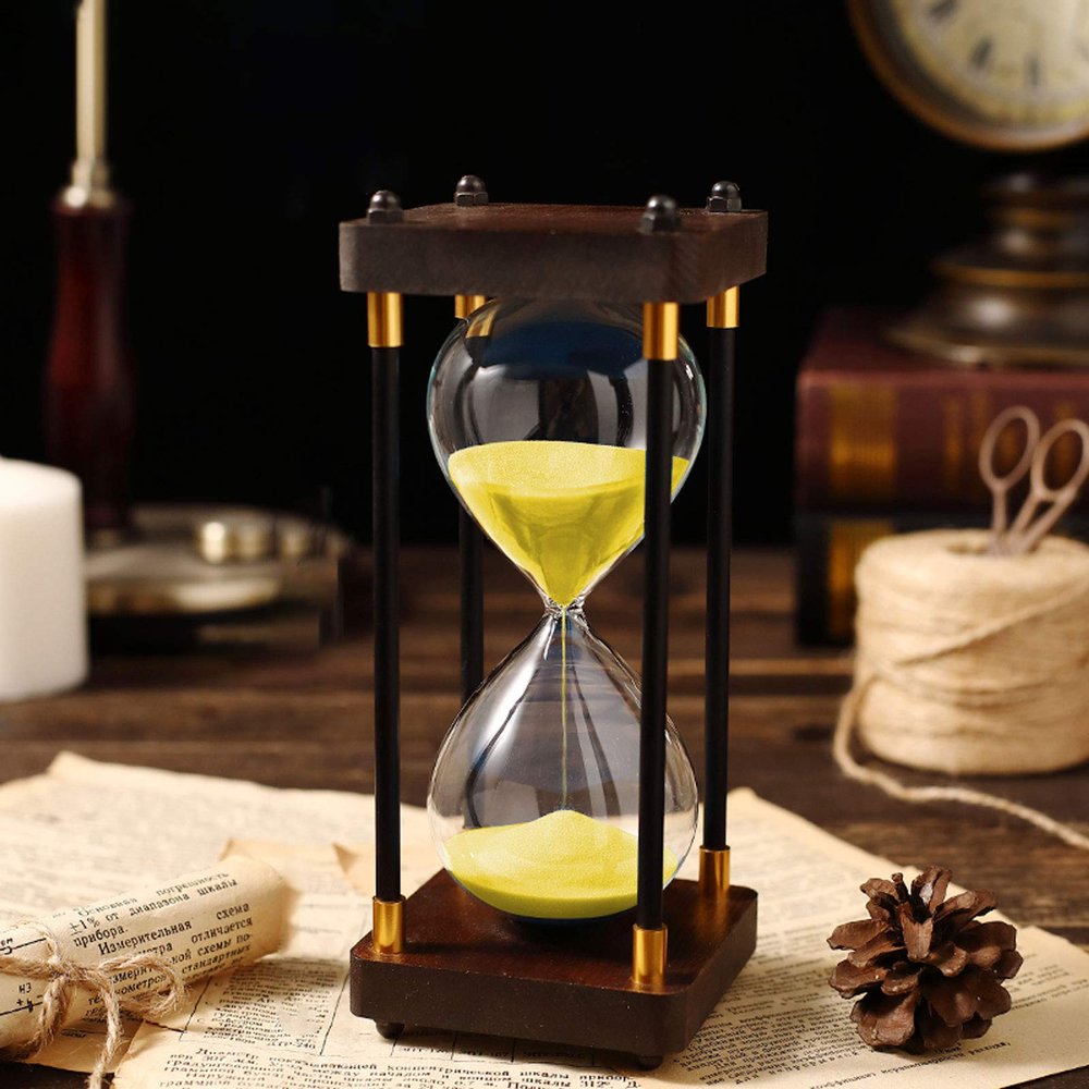 NPQPNAFC Large Timer 30 Minutes Bamboo Base Sand Timer Decoration 30/60 Minutes Sand Timer Clock Management Set Home Office Decor Gift Timer(Yellow Sand,9.5 * 24CM)