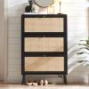 Anewome Rattan Shoe Cabinet with 3 Flip Drawers, 24-Pair Hidden Narrow Organizer with Rounded Corners & Adjustable Shelf, Farmhouse Freestanding Wood Storage for Entryway Hallway, Black view 1