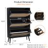 Anewome Rattan Shoe Cabinet with 3 Flip Drawers, 24-Pair Hidden Narrow Organizer with Rounded Corners & Adjustable Shelf, Farmhouse Freestanding Wood Storage for Entryway Hallway, Black view 2