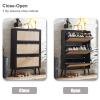 Anewome Rattan Shoe Cabinet with 3 Flip Drawers, 24-Pair Hidden Narrow Organizer with Rounded Corners & Adjustable Shelf, Farmhouse Freestanding Wood Storage for Entryway Hallway, Black view 3