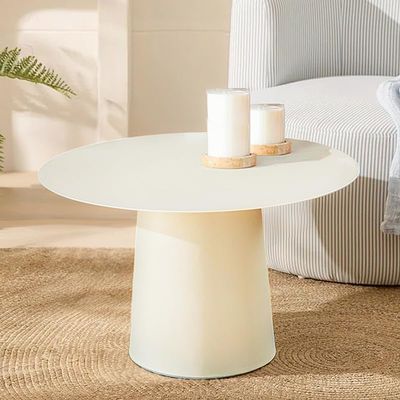 ALOADECOR W24 Modern Small Round Coffee Table in White Side Table with Iron for Living Room Bedroom