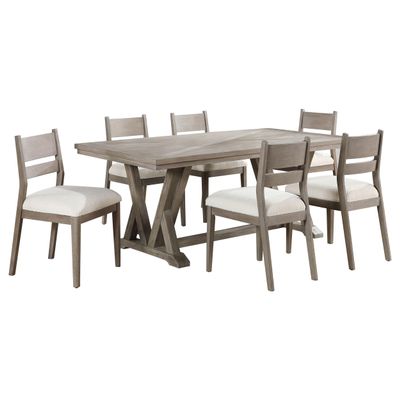 Coaster Home Furnishings - Cornelia - Wood - 7-Piece Farmhouse Dining Room Set with 82-Inch Rectangular Table & Armless Ladder Back Chairs - Dining Room - Coastal Grey & Cream - 107441-S7