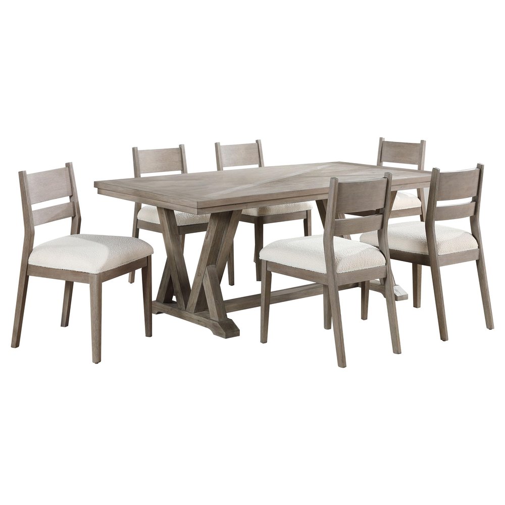 Coaster Home Furnishings - Cornelia - Wood - 7-Piece Farmhouse Dining Room Set with 82-Inch Rectangular Table & Armless Ladder Back Chairs - Dining Room - Coastal Grey & Cream - 107441-S7