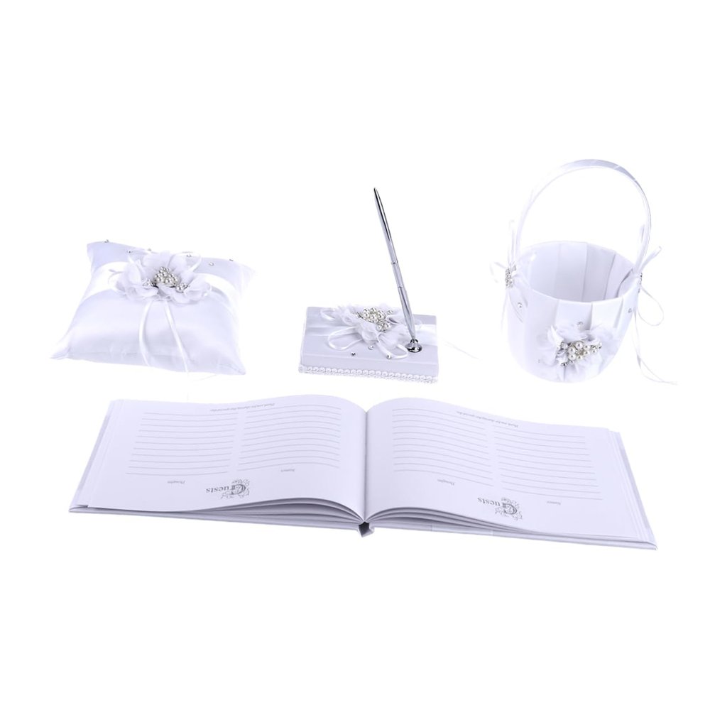WHAMVOX 4pcs Wedding Pillow and Flower Girl Basket Decor Notebook and Pen Holder for Bride Elegant Wedding Accessories for Ceremony