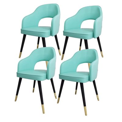 DIROVO Modern Living Dining Room Armchairs Set of 4,Kitchen Dining Chairs,Living Room Office Chairs,Medieval Style PU Leather Seats,Metal Feet(Mint Green)