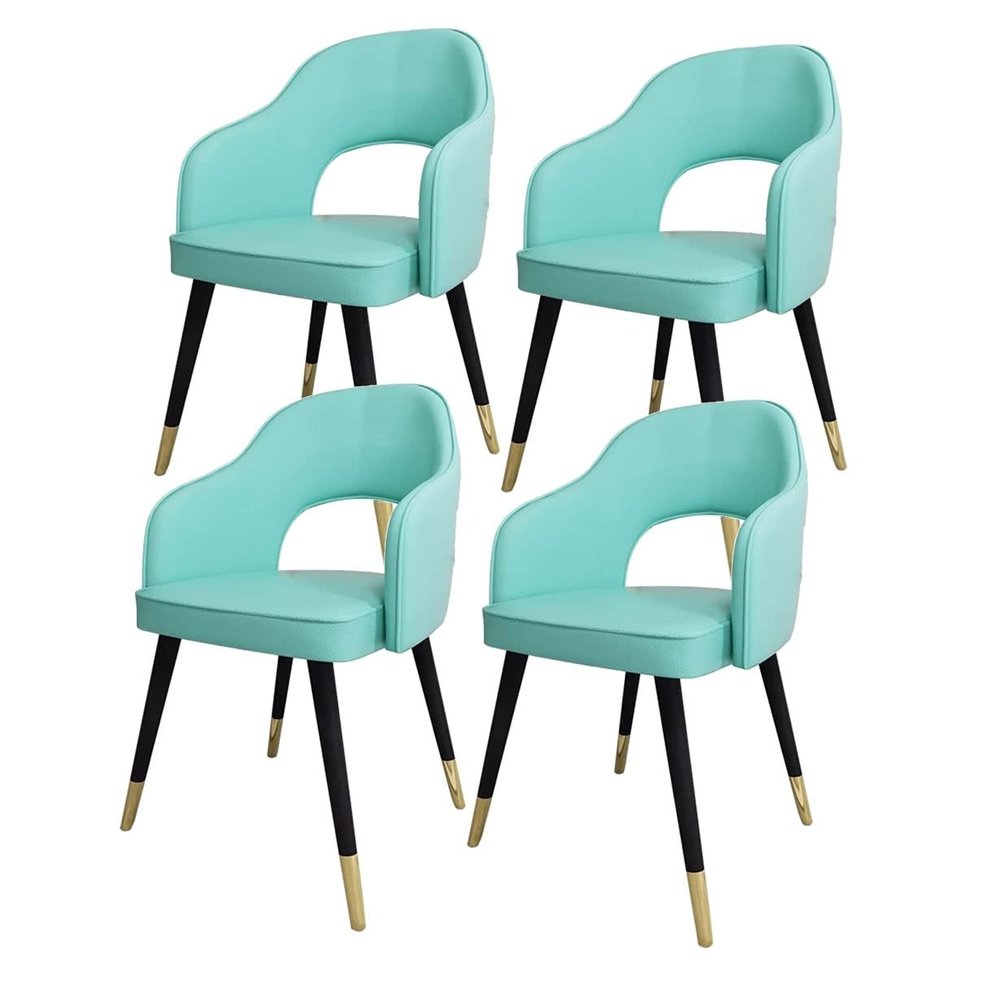 DIROVO Modern Living Dining Room Armchairs Set of 4,Kitchen Dining Chairs,Living Room Office Chairs,Medieval Style PU Leather Seats,Metal Feet(Mint Green)