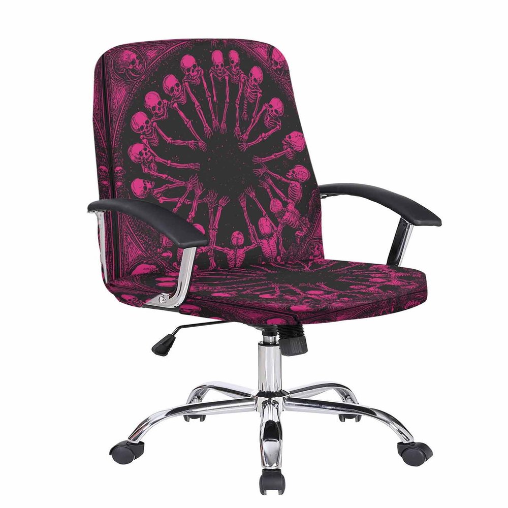 Kewadony Office Chair Cover Stretchable, Pink Skull Skeleton Removable Universal Computer Chair Covers, Halloween Vintage Spooky Scary Chair Protector with Zipper for Armrest Rotating Chair, Large
