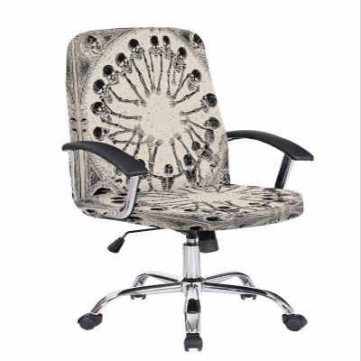 Kewadony Office Chair Cover Stretchable, Beige Skull Skeleton Removable Universal Computer Chair Covers, Halloween Vintage Spooky Scary Chair Protector with Zipper for Armrest Rotating Chair, Large