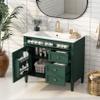 36'' Bathroom Vanity Without Resin Sink, Solid Wood Frame Modern Storage Cabinet with Tip-Out Drawer & Soft Closing Doors, Green view 1