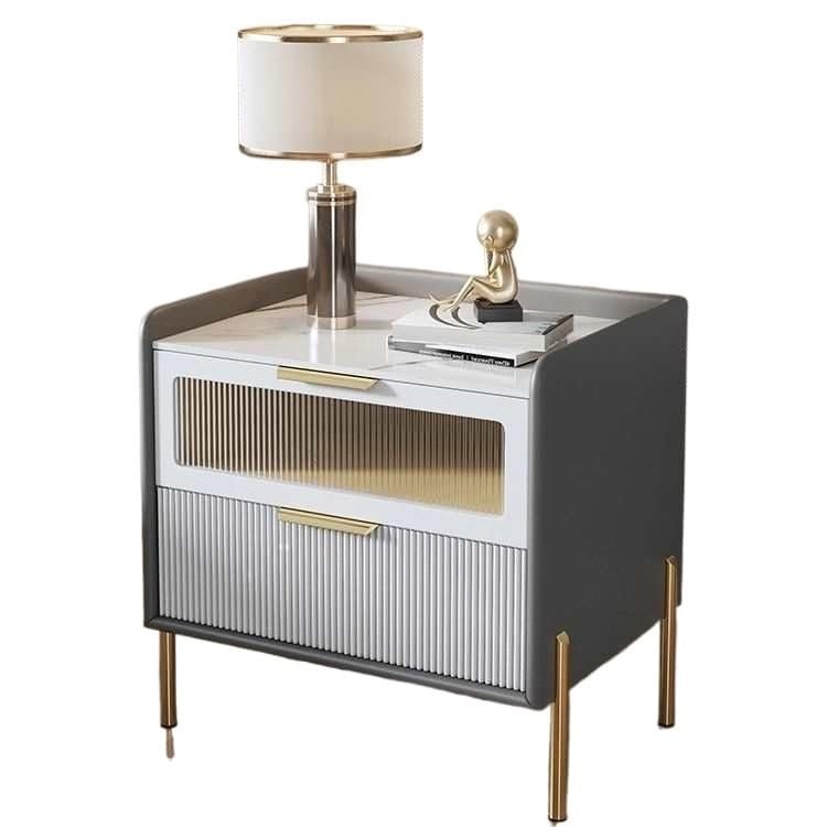 ZUZUZ NightStand/Sofa Table Bedside Table Modern Solid Wood Italian Simple Bed Leather Smart Side Cabinet Bedroom Coffee Table(1)