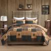 QuiltEase Cabin Plaid Quilts King Size - King Quilt Set, 100% Cotton Quilt Bedding Bedspreads, Lightweight Bear Forest Tree Deer Patchwork Comforter Set, Dark Brown/Dark Green/Beige, 3 PC view 1