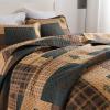 QuiltEase Cabin Plaid Quilts King Size - King Quilt Set, 100% Cotton Quilt Bedding Bedspreads, Lightweight Bear Forest Tree Deer Patchwork Comforter Set, Dark Brown/Dark Green/Beige, 3 PC view 3