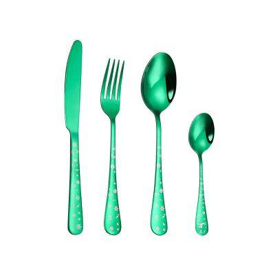 24 piece silverware set for Christmas, red flatware set for 6, 18/8 stainless steel utensil set for home and kitchen, Christmas spoons and forks cutlery set, Santa Claus and Snowflakes