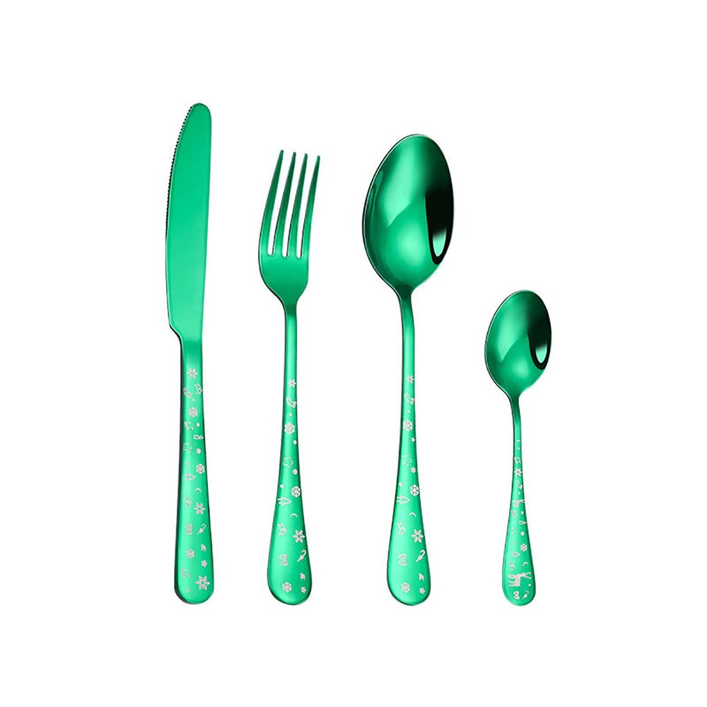 24 piece silverware set for Christmas, red flatware set for 6, 18/8 stainless steel utensil set for home and kitchen, Christmas spoons and forks cutlery set, Santa Claus and Snowflakes