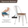 Alunaune 18inch Metal Dining Chair Set of 4 High Back Classic Chic Iron Farmhouse Chairs Industrial Stackable Coffee Stools Bistro Cafe Side Barstools Wood Seat-White view 4