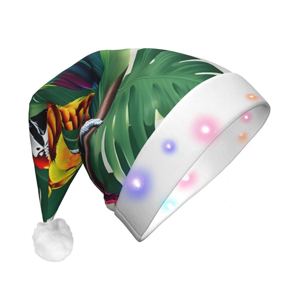 KOPUUYRD Tropical Flower Leaf Parrot Print Adult Christmas Hat,Festive Fashion Hat,Novelty Party Headgear,Xmas Celebration Decoration