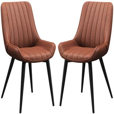 WAZHOU PU Leather Dining Chairs Set of 2 Modern Upholstered Chairs with Metal Legs for Dining Room Living Room Bedroom Kitchen(Orange red)