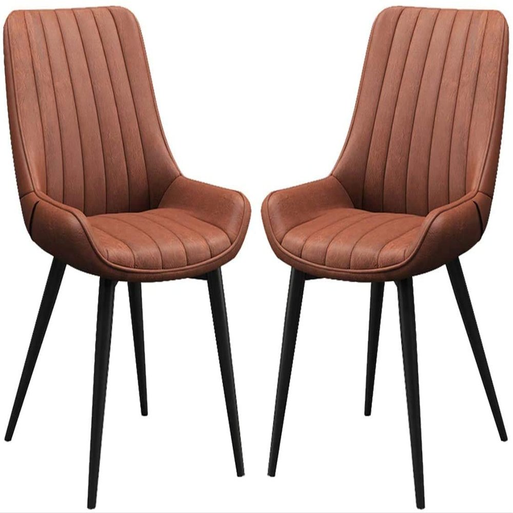 WAZHOU PU Leather Dining Chairs Set of 2 Modern Upholstered Chairs with Metal Legs for Dining Room Living Room Bedroom Kitchen(Orange red)