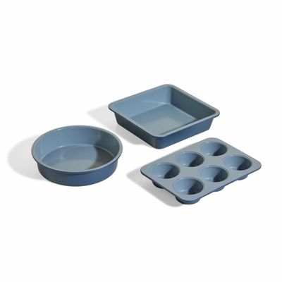 Our Place Wonder Oven Bakers Kit 3-Piece Toxin-Free Ceramic Nonstick Bakeware Set (8 Round, 8 Square, 6-Cup Muffin Pan) - Oven-Safe up to 450F - Blue Salt