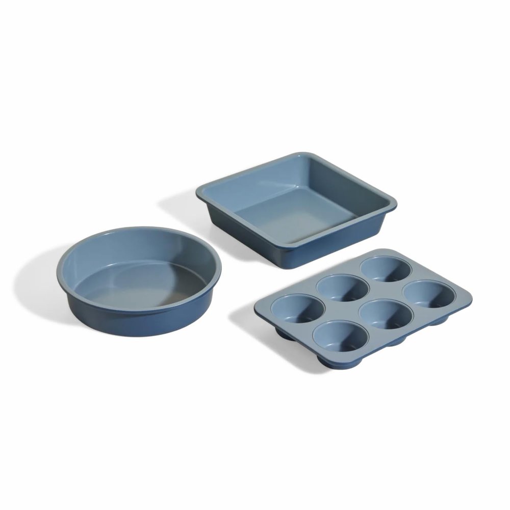 Our Place Wonder Oven Bakers Kit 3-Piece Toxin-Free Ceramic Nonstick Bakeware Set (8 Round, 8 Square, 6-Cup Muffin Pan) - Oven-Safe up to 450F - Blue Salt