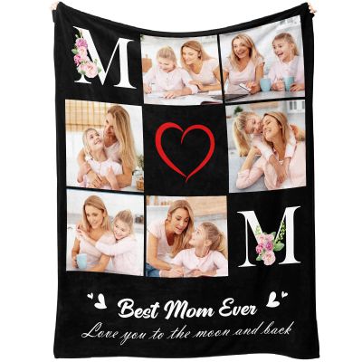 Aeekdook Custom Blanket with Picture, Personalized Blanket for Adults & Kids, Picture Blankets Customized Gifts for Birthday Christmas, Personalized Gift for Women & Men (MOM Blanket)