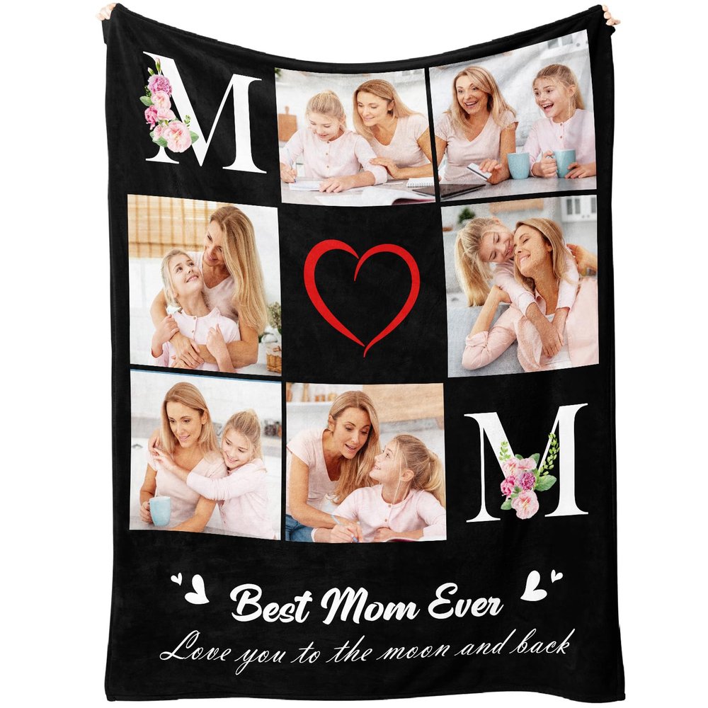 Aeekdook Custom Blanket with Picture, Personalized Blanket for Adults & Kids, Picture Blankets Customized Gifts for Birthday Christmas, Personalized Gift for Women & Men (MOM Blanket)