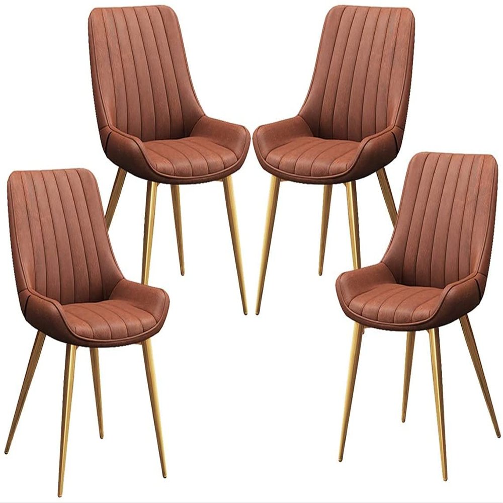 WAZHOU Dining Chair Set of 4 PU Leather Kitchen Chairs with Upholstered Seat and Backrest Metal Legs Lounge Chairs(Orange red)