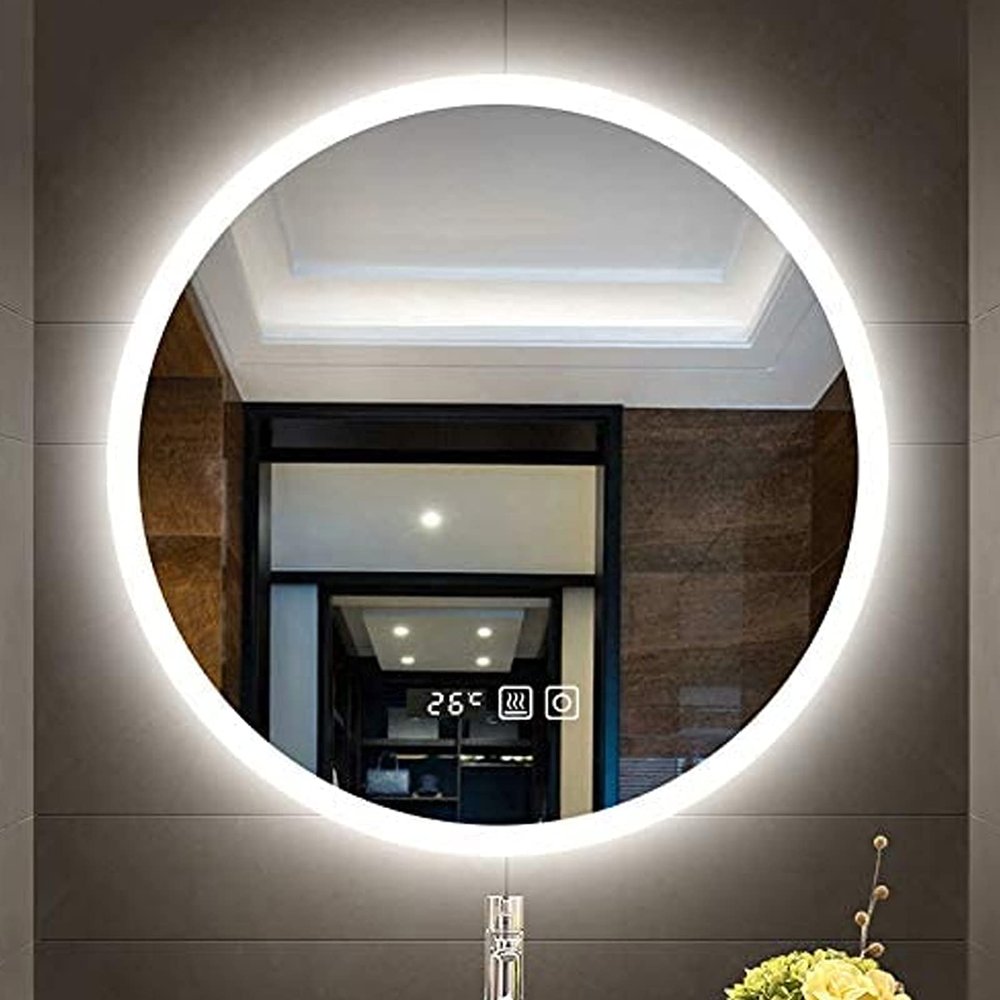 SDdPulse Round LED Mirror, Bathroom Mirror with Lights Modern Decorative Mirror Wall-Mounted Makeup Mirror Smart LED Vanity Mirror,White Light-80CM