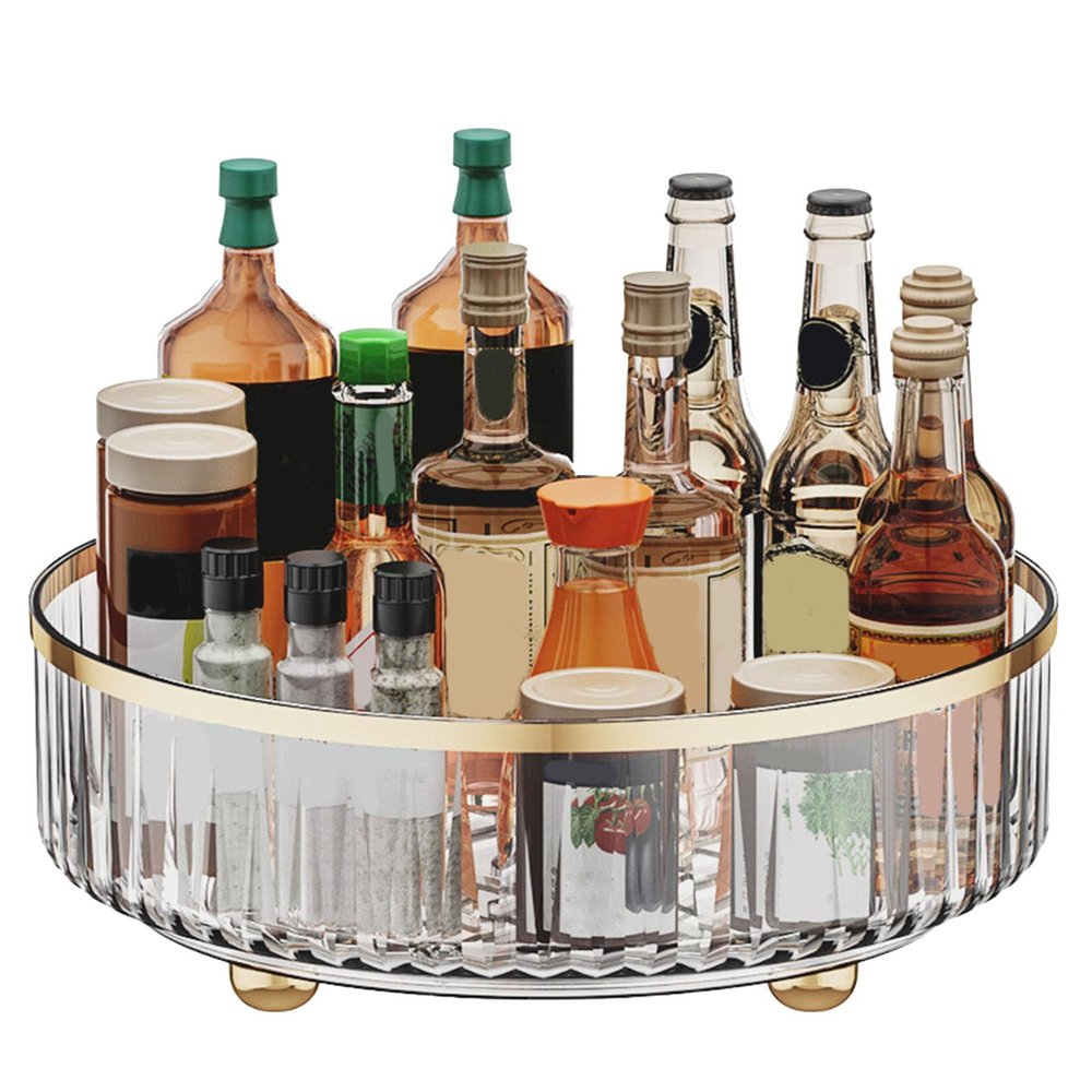 Rotating Storage Rack Multipurpose Transparent Light Luxury Space Saving Turntable Organizer for Kitchen Countertop Living Room