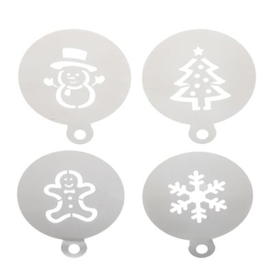 OFFSCH 4pcs Creative Christmas Cake Decorating Stencils for Baking Gingerbread Man Snowflake Snowman Christmas Tree Easy to Use for Coffee Art Holiday Desserts