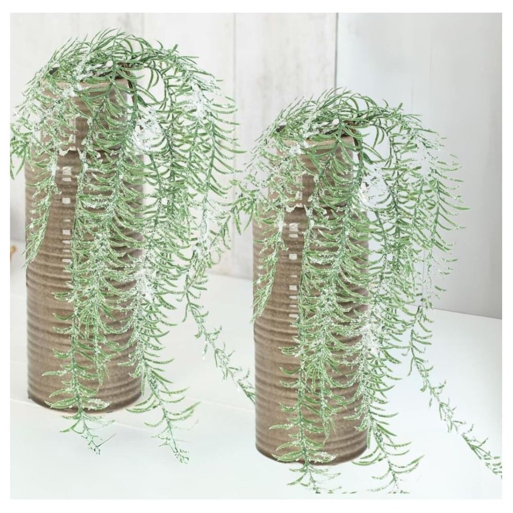 Factory Direct Craft Frosted Artificial Cascading Pine Bushes Set of 2 - Fake Greenery for Christmas Arrangements and Holiday Decorating (29 Inches Long from Bottom to tip)