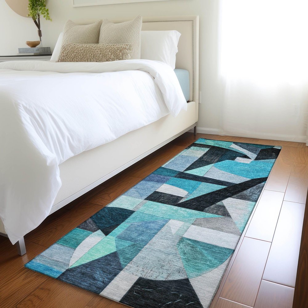 Addison Rugs Chantille ACN1757 Teal 2'3" x 7'6" Indoor/Outdoor, Machine Washable, Easy Clean, Non Shedding, Bedroom, Living Room, Dining Room, Kitchen, Patio Runner Rug