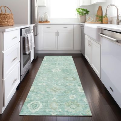 Addison Rugs Chantille ACN1770 Teal 2'3" x 7'6" Indoor/Outdoor, Machine Washable, Easy Clean, Non Shedding, Bedroom, Living Room, Dining Room, Kitchen, Patio Runner Rug