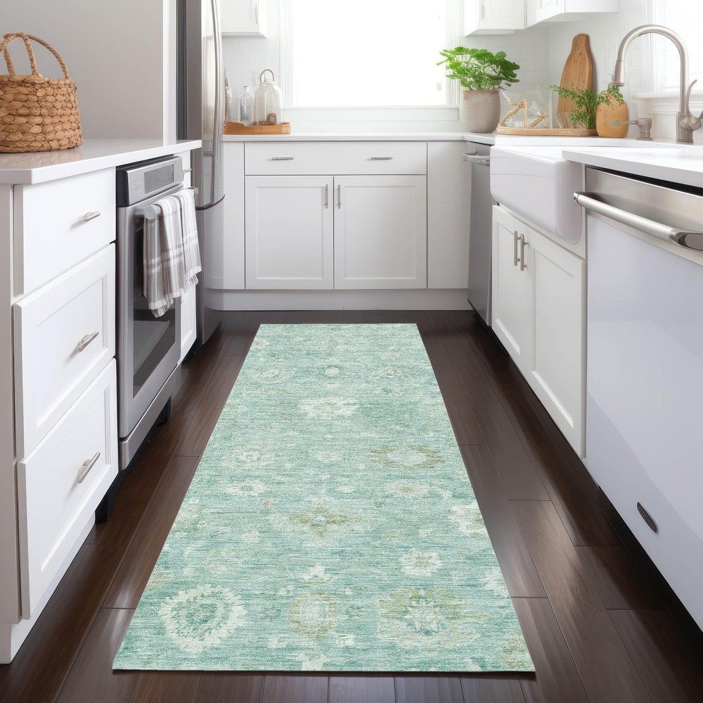 Addison Rugs Chantille ACN1770 Teal 2'3" x 7'6" Indoor/Outdoor, Machine Washable, Easy Clean, Non Shedding, Bedroom, Living Room, Dining Room, Kitchen, Patio Runner Rug