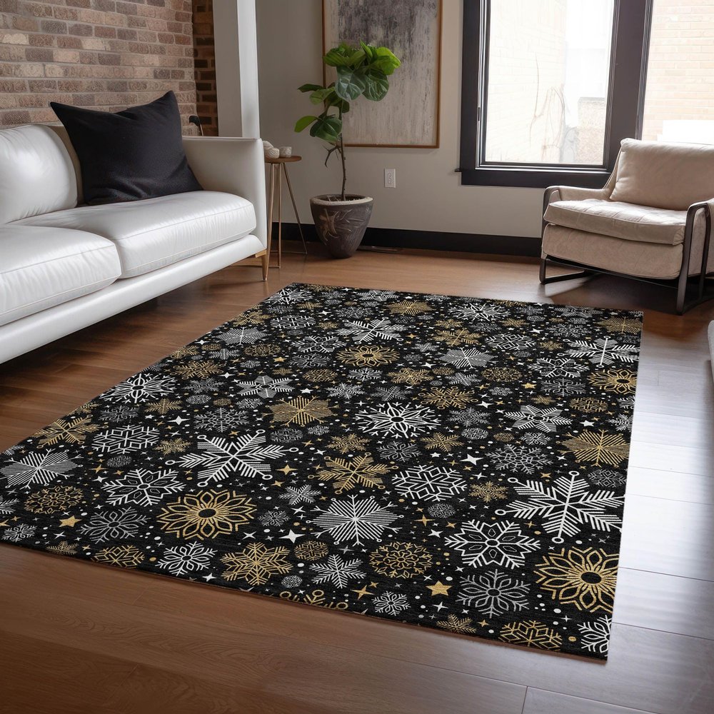 Addison Rugs Chantille ACN1823 Black 8' x 10' Indoor/Outdoor, Machine Washable, Holiday, Christmas Rug, Easy Clean, Non Shedding, Living Room, Entryway, Kitchen, Patio Rug
