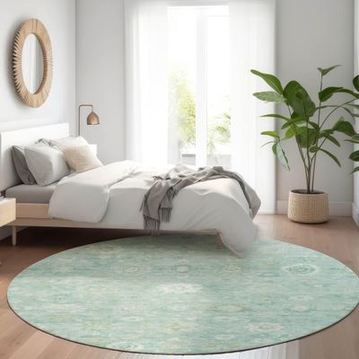 Addison Rugs Chantille ACN1770 Teal 8' x 8' Indoor/Outdoor, Machine Washable, Easy Clean, Non Shedding, Bedroom, Living Room, Dining Room, Kitchen, Patio Round Rug