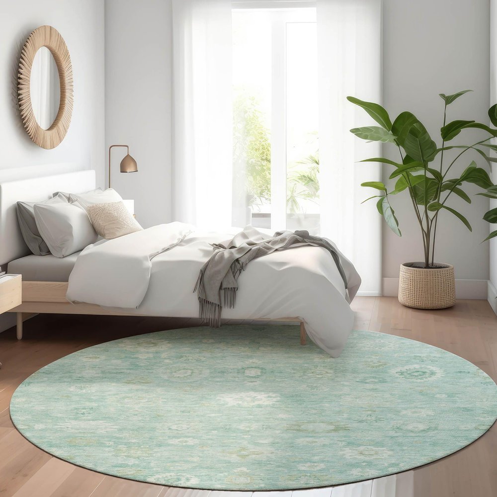 Addison Rugs Chantille ACN1770 Teal 8' x 8' Indoor/Outdoor, Machine Washable, Easy Clean, Non Shedding, Bedroom, Living Room, Dining Room, Kitchen, Patio Round Rug