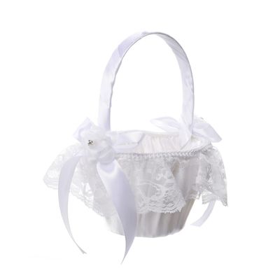 WHAMVOX Lace Flower Girl Basket with Bowknot Decor Floral Basket for Wedding Ceremony Bridesmaid Photo Props for Petals and Keepsakes
